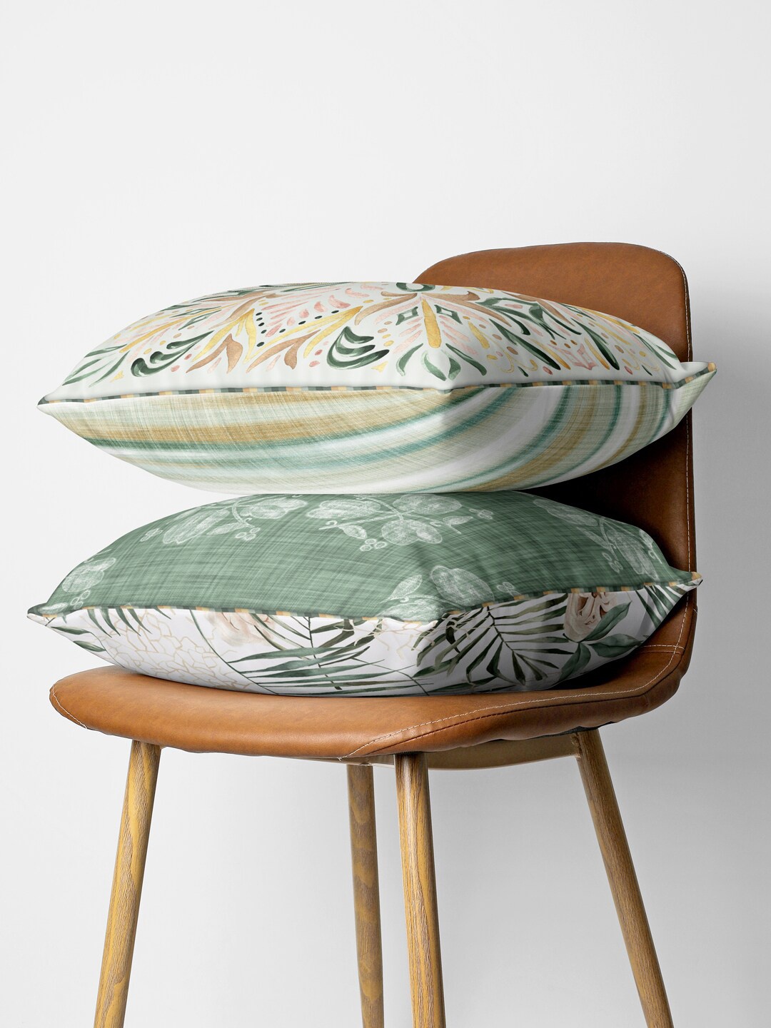 

BIANCA Green & Off White Set of 2 Floral Square Cushion Covers