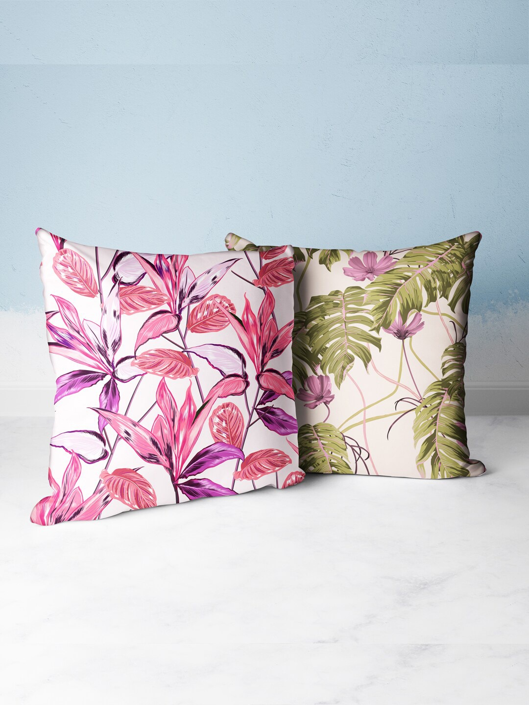 

BIANCA Multi Color Set Of 2 Floral Printed Square Cushion Covers