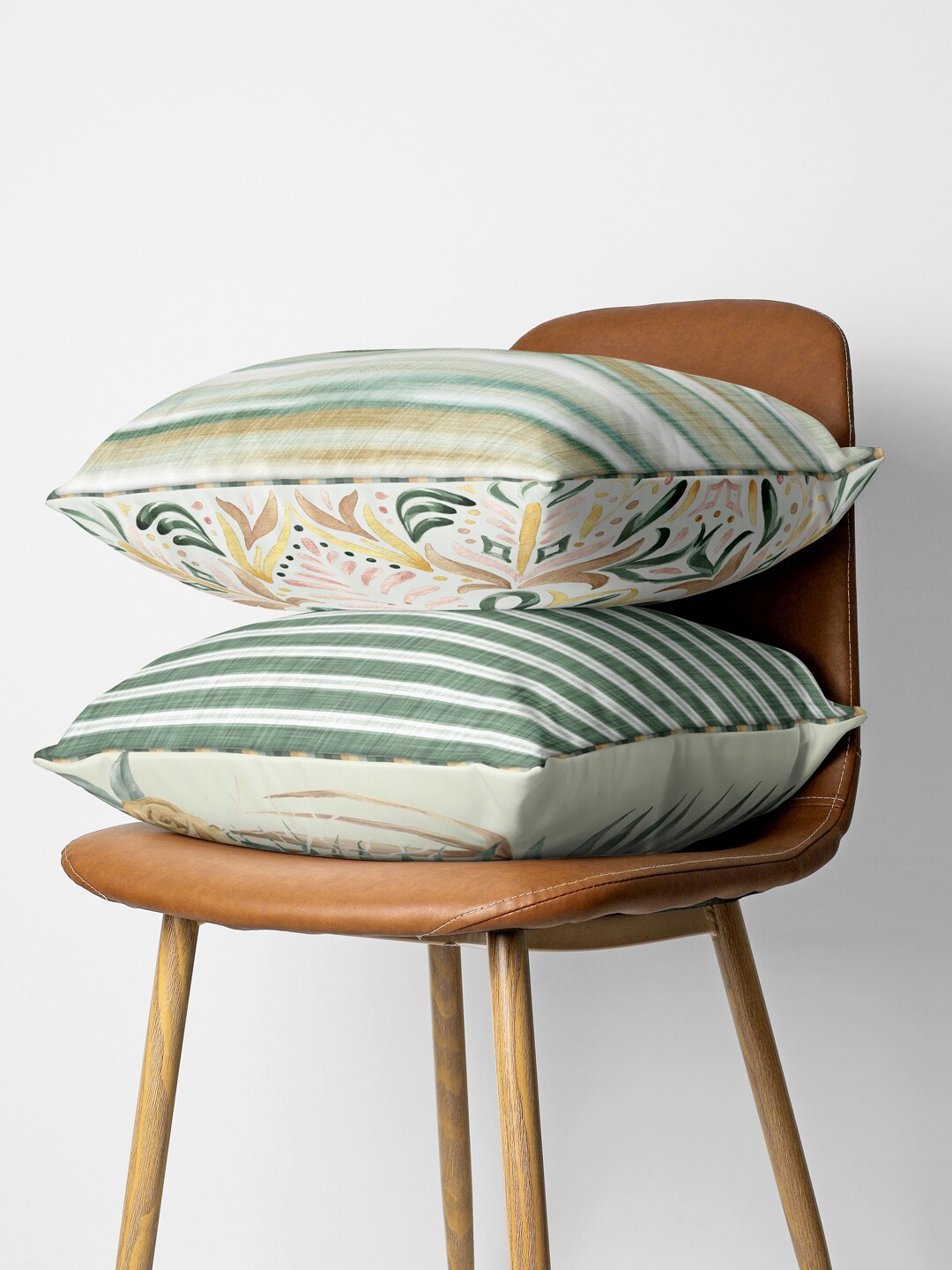 

BIANCA Green & Off White Set of 2 Abstract Square Cushion Covers
