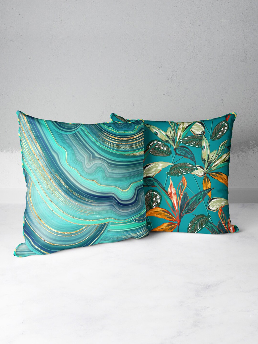 

BIANCA Teal & Red Set of 2 Floral Square Cushion Covers