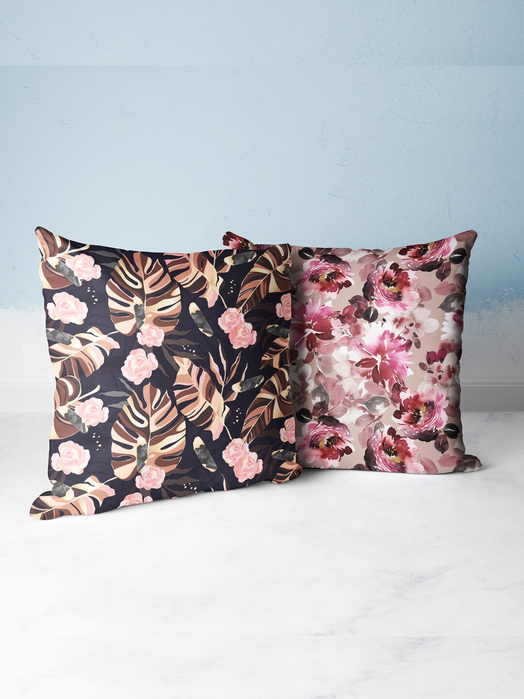 

BIANCA Pink & Black Set of 2 Floral Square Cushion Covers