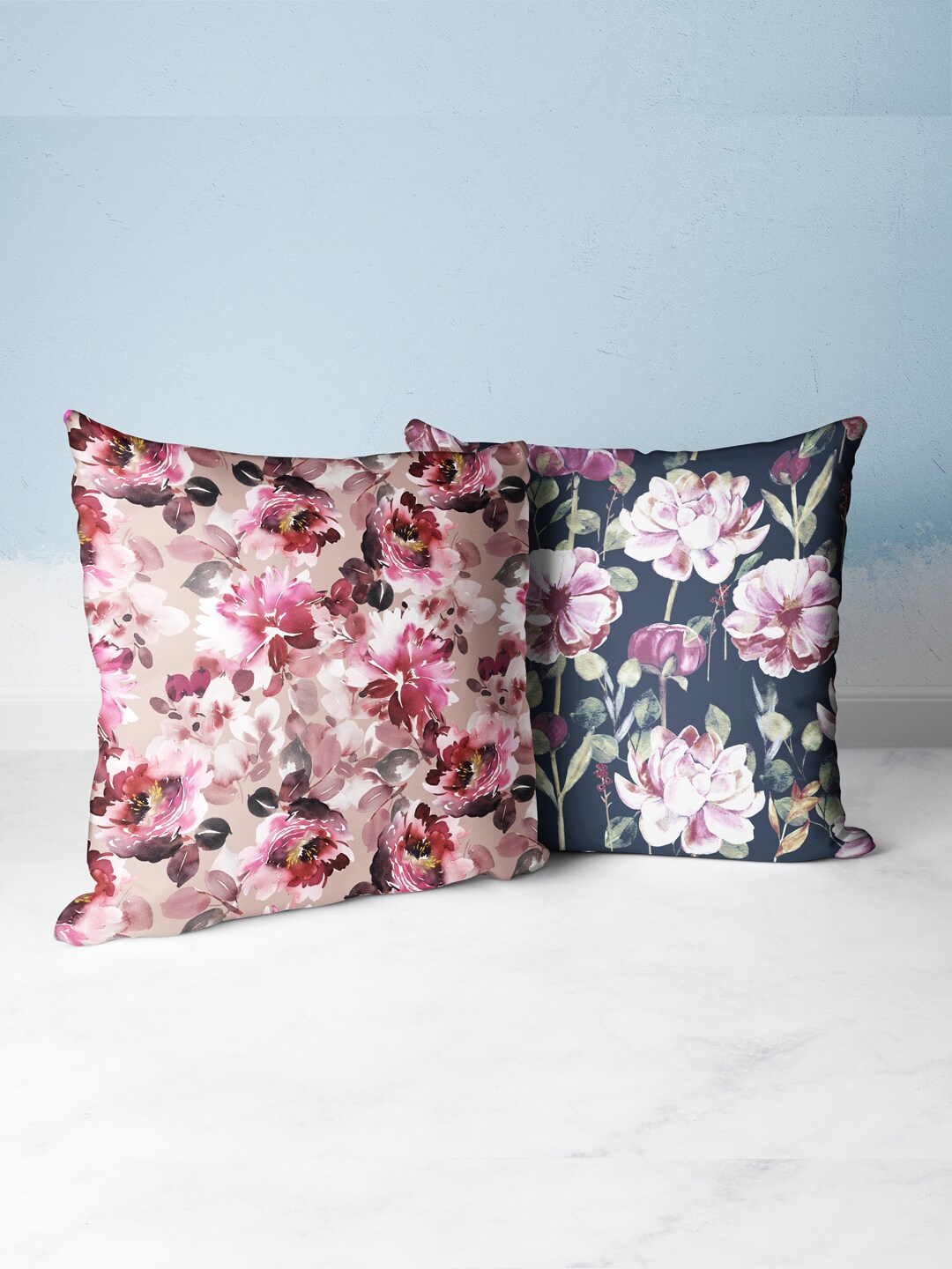 

BIANCA Teal & Pink Set of 2 Floral Square Cushion Covers