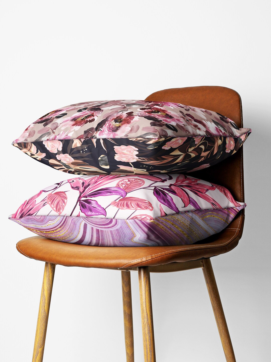 

BIANCA Pink & Purple Set of 2 Floral Square Cushion Covers