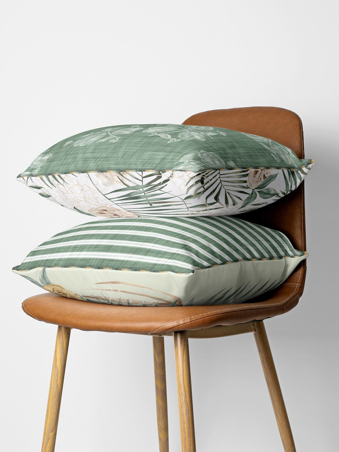 

BIANCA Green & White Set of 2 Floral Square Cushion Covers