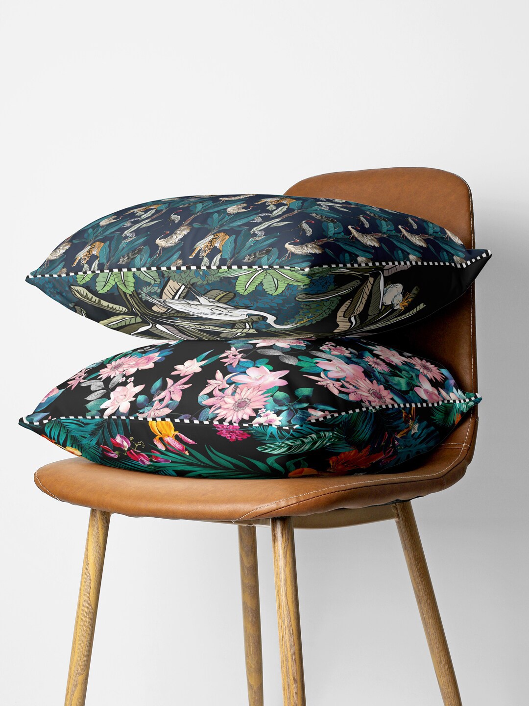 

BIANCA Black & Green Set of 2 Floral Square Cushion Covers