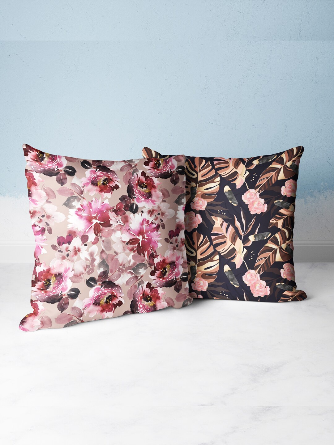 

BIANCA Purple & Pink Set of 2 Floral Square Cushion Covers