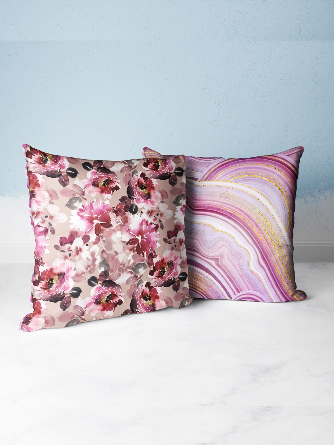 

BIANCA Purple & White Set of 2 Floral Square Cushion Covers