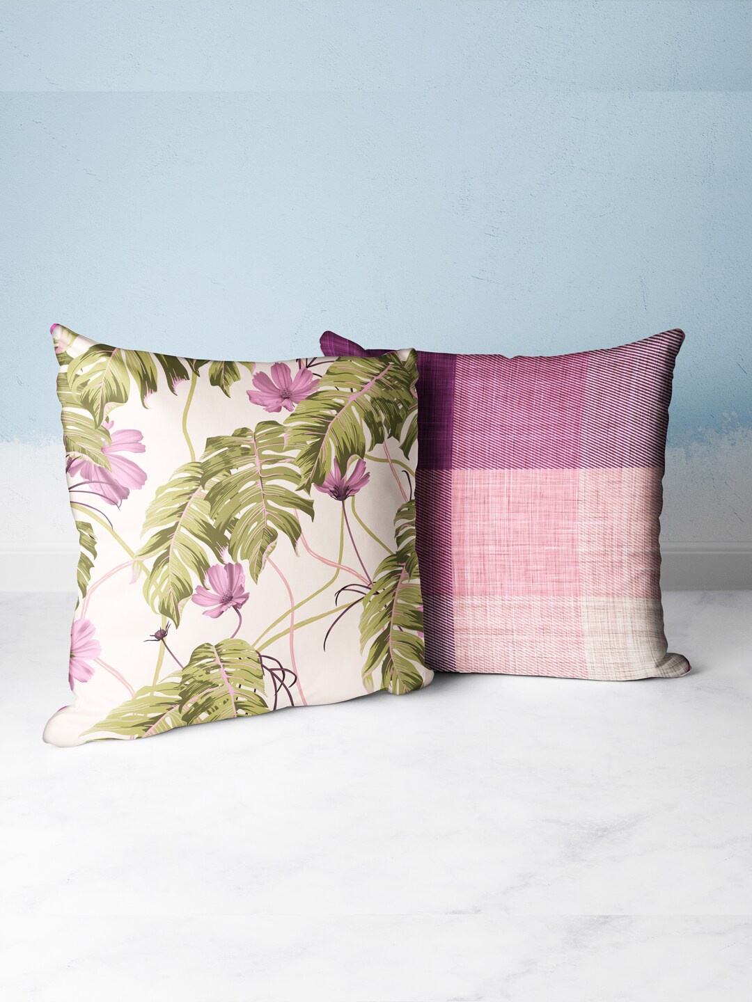 

BIANCA Off White & Purple Set of 2 Floral Square Cushion Covers
