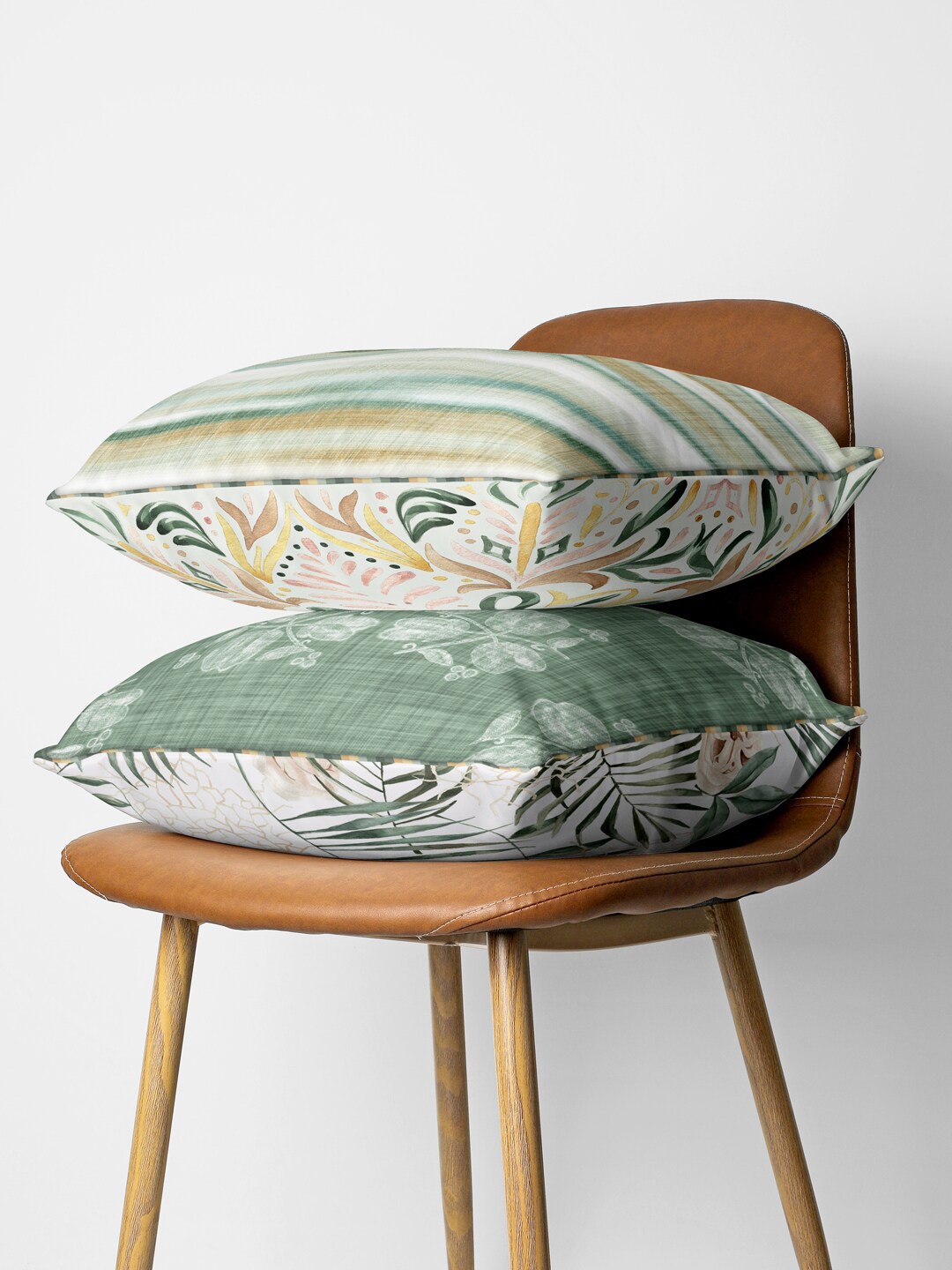 

BIANCA Green & Beige Set of 2 Floral Square Cushion Covers