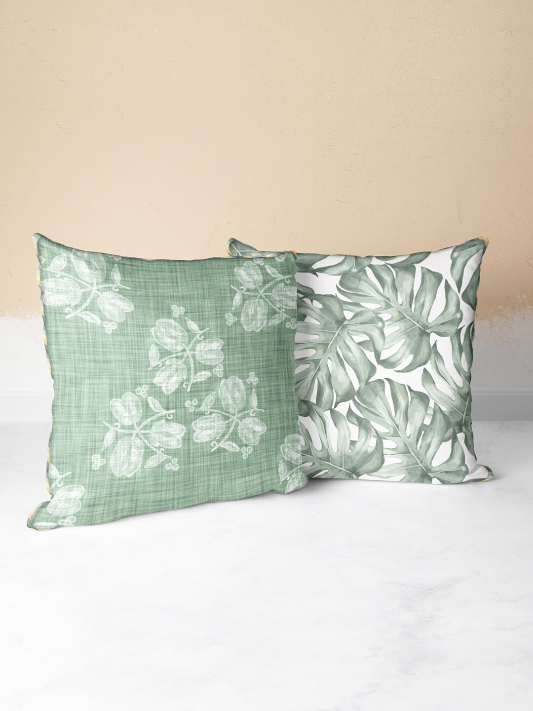 

BIANCA Sage Green & White Set of 2 Floral Square Cushion Covers