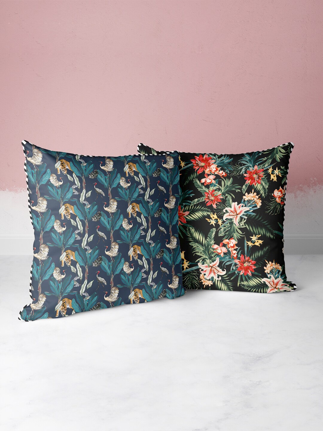 

BIANCA Black & White Set of 2 Floral Square Cushion Covers