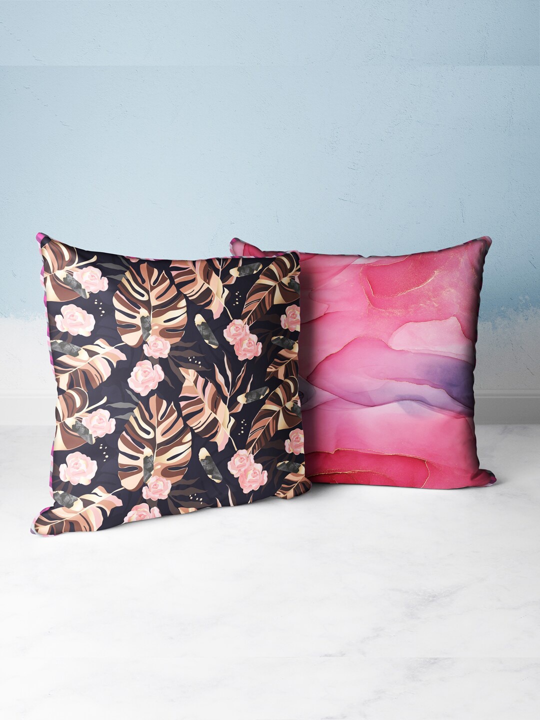 

BIANCA Red & Purple Set of 2 Floral Square Cushion Covers