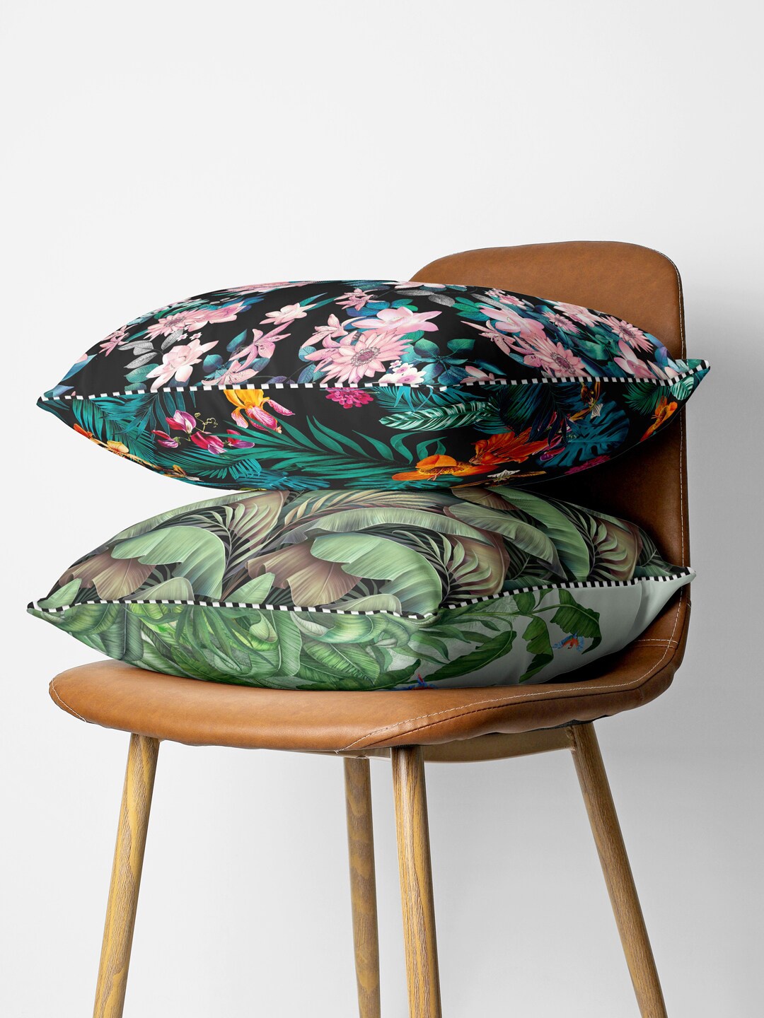 

BIANCA Black & Multi Color Set Of 2 Floral Printed Square Cushion Covers