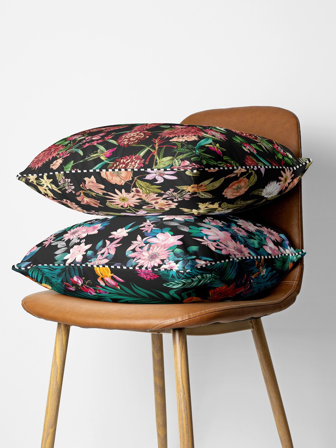 

BIANCA Black & Green Set of 2 Floral Square Cushion Covers