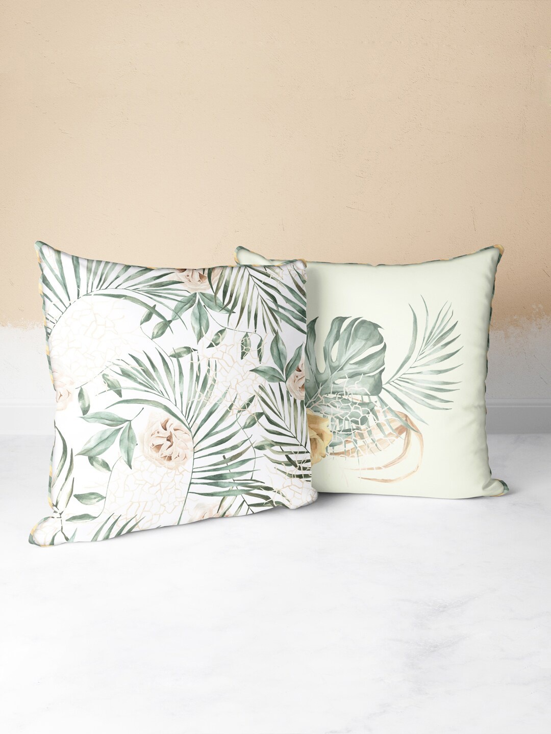 

BIANCA Sage Green & White Set of 2 Floral Square Cushion Covers