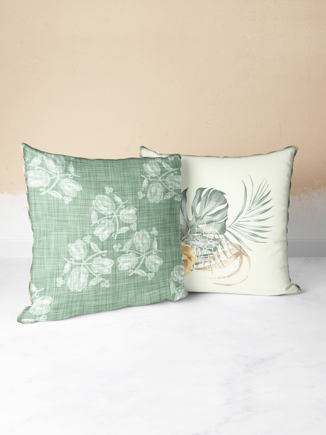 

BIANCA Green & Beige Set of 2 Floral Square Cushion Covers