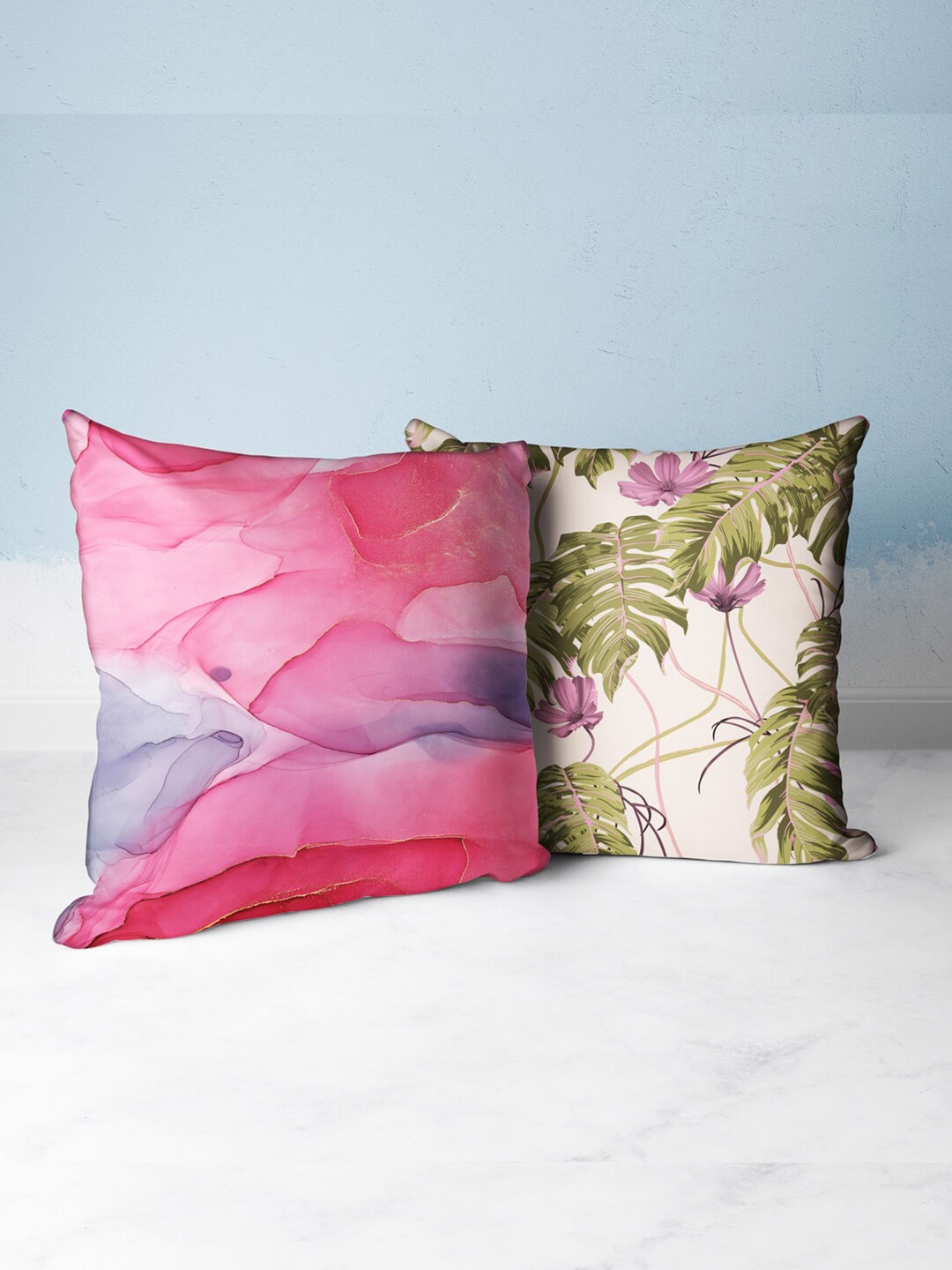 

BIANCA Red & Green Set Of 2 Floral Printed Square Cushion Covers