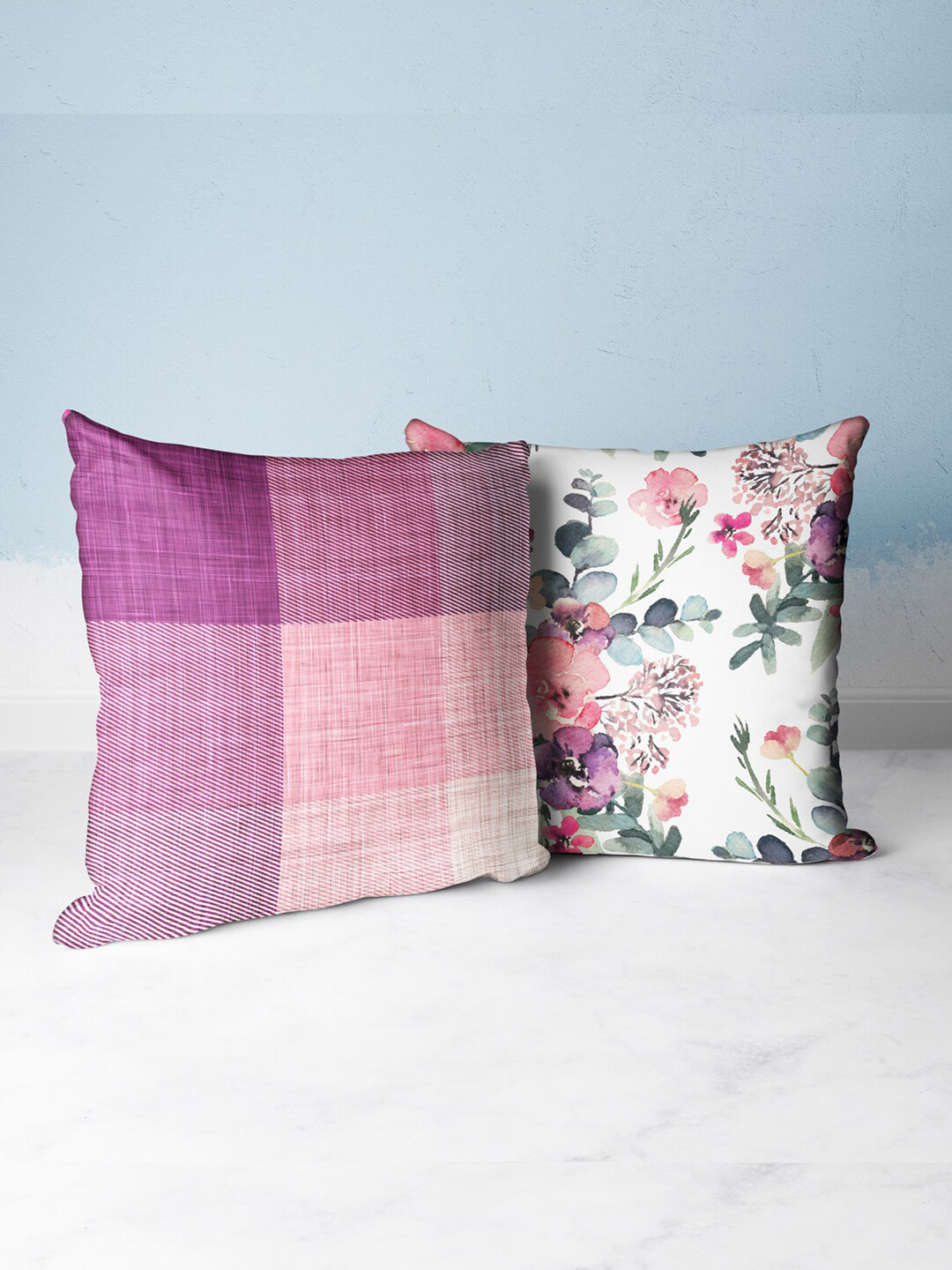 

BIANCA Purple & Pink Set of 2 Floral Square Cushion Covers