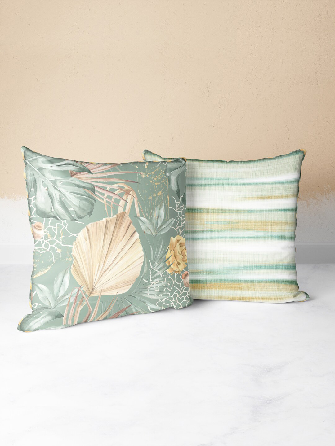 

BIANCA Green & Beige Set of 2 Floral Square Cushion Covers