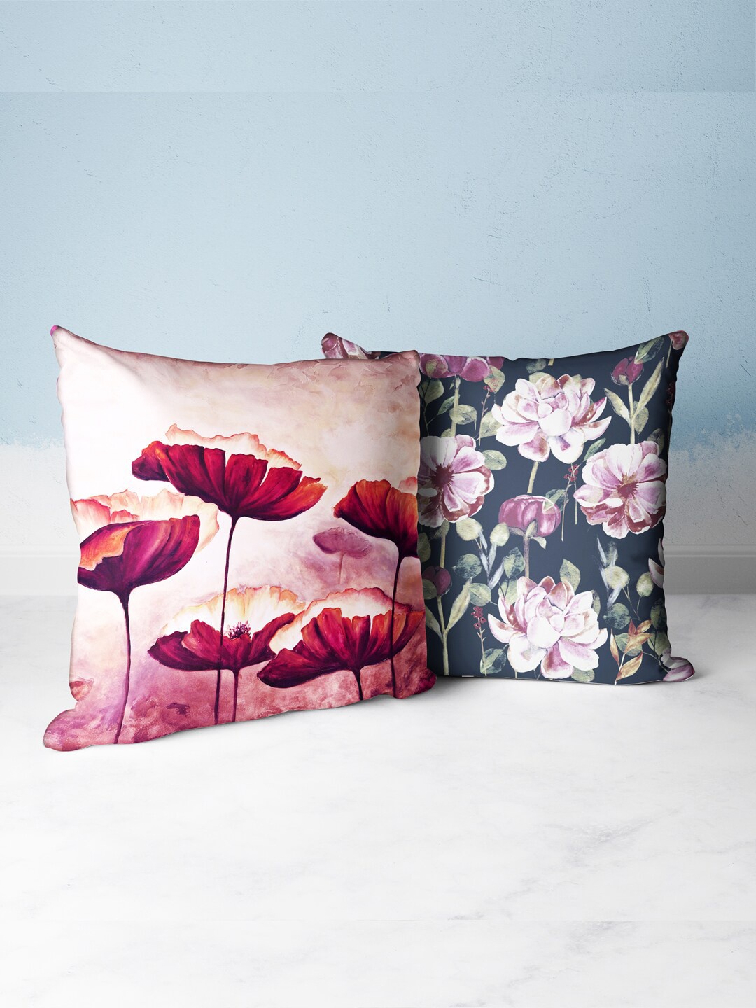 

BIANCA Purple & Red Set of 2 Floral Square Cushion Covers