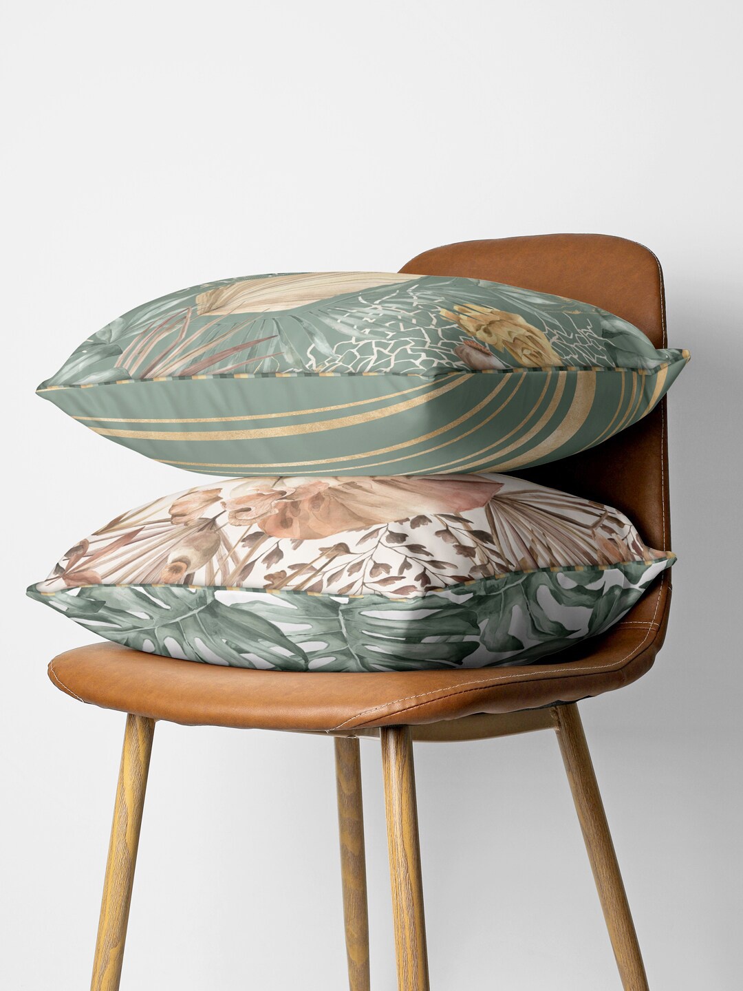 

BIANCA Sage Green & Brown Set of 2 Floral Square Cushion Covers