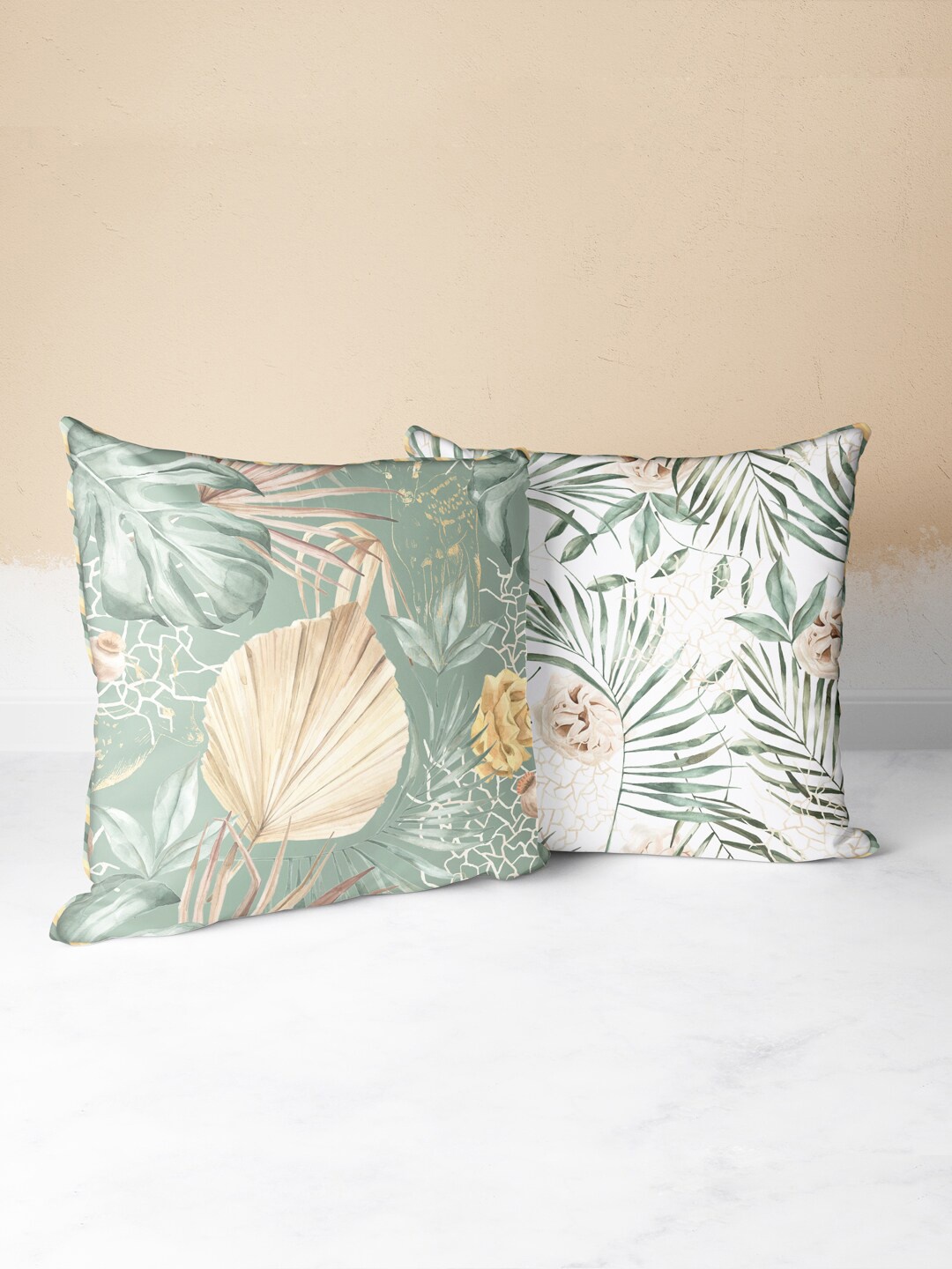 

BIANCA Green & Off White Set of 2 Floral Square Cushion Covers
