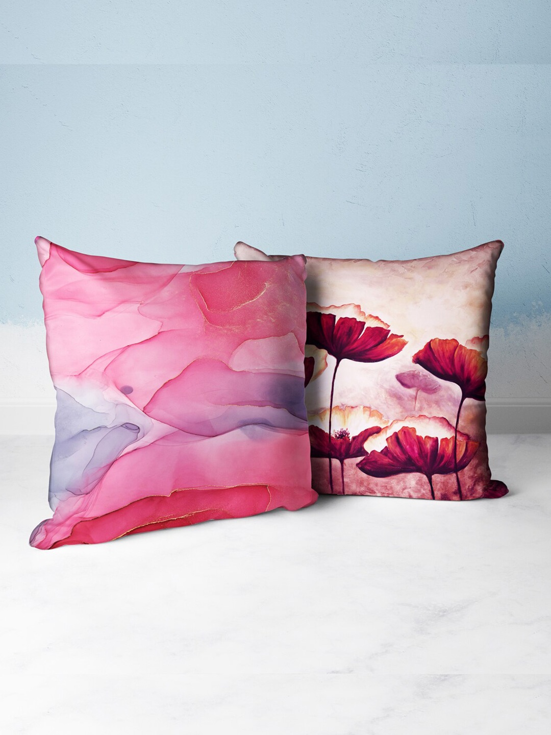 

BIANCA Purple & Pink Set of 2 Floral Square Cushion Covers