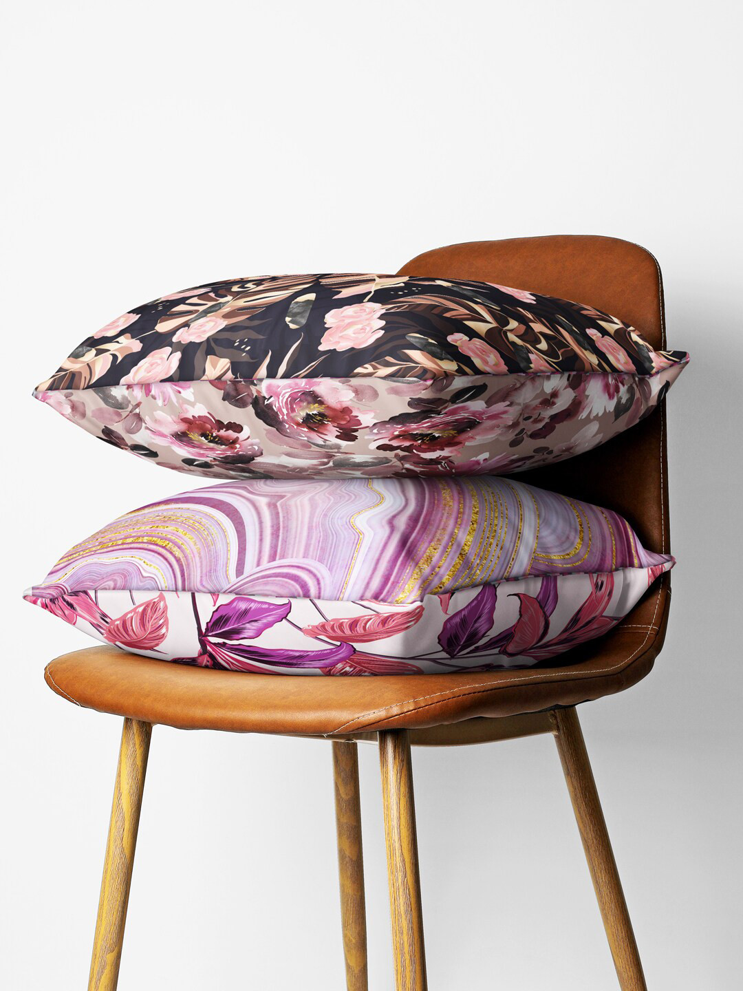 

BIANCA Pink & Multi Color Set Of 2 Floral Printed Square Cushion Covers