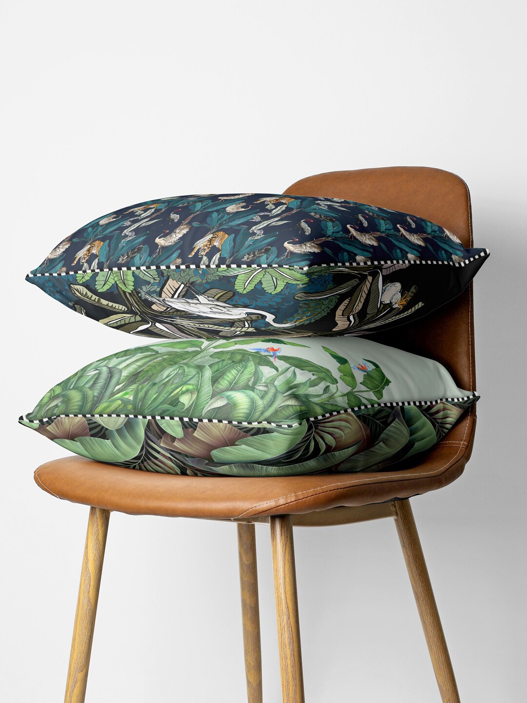 

BIANCA Black & Green Set of 2 Floral Square Cushion Covers