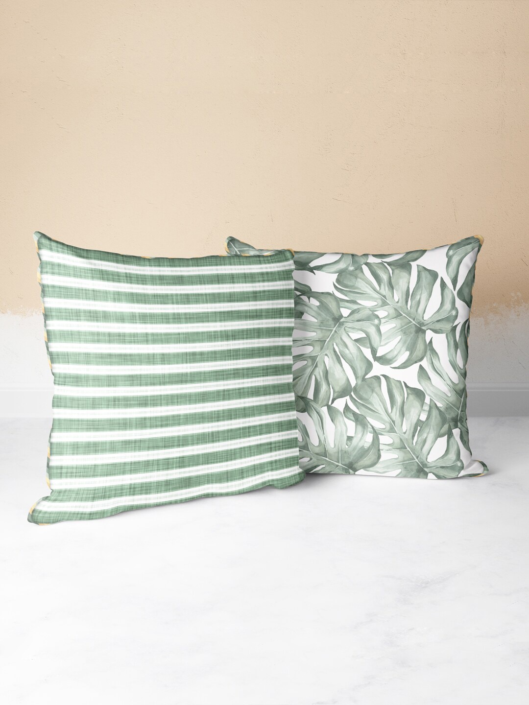 

BIANCA Green & White Set of 2 Floral Square Cushion Covers