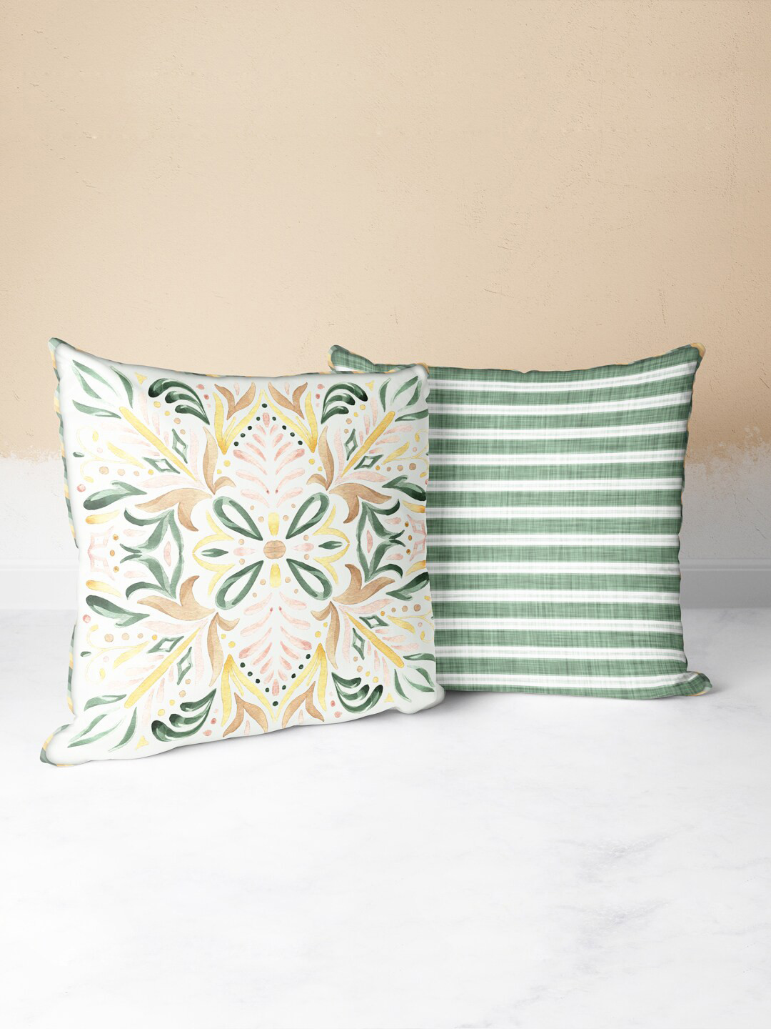 

BIANCA Green & Off White Set of 2 Floral Square Cushion Covers