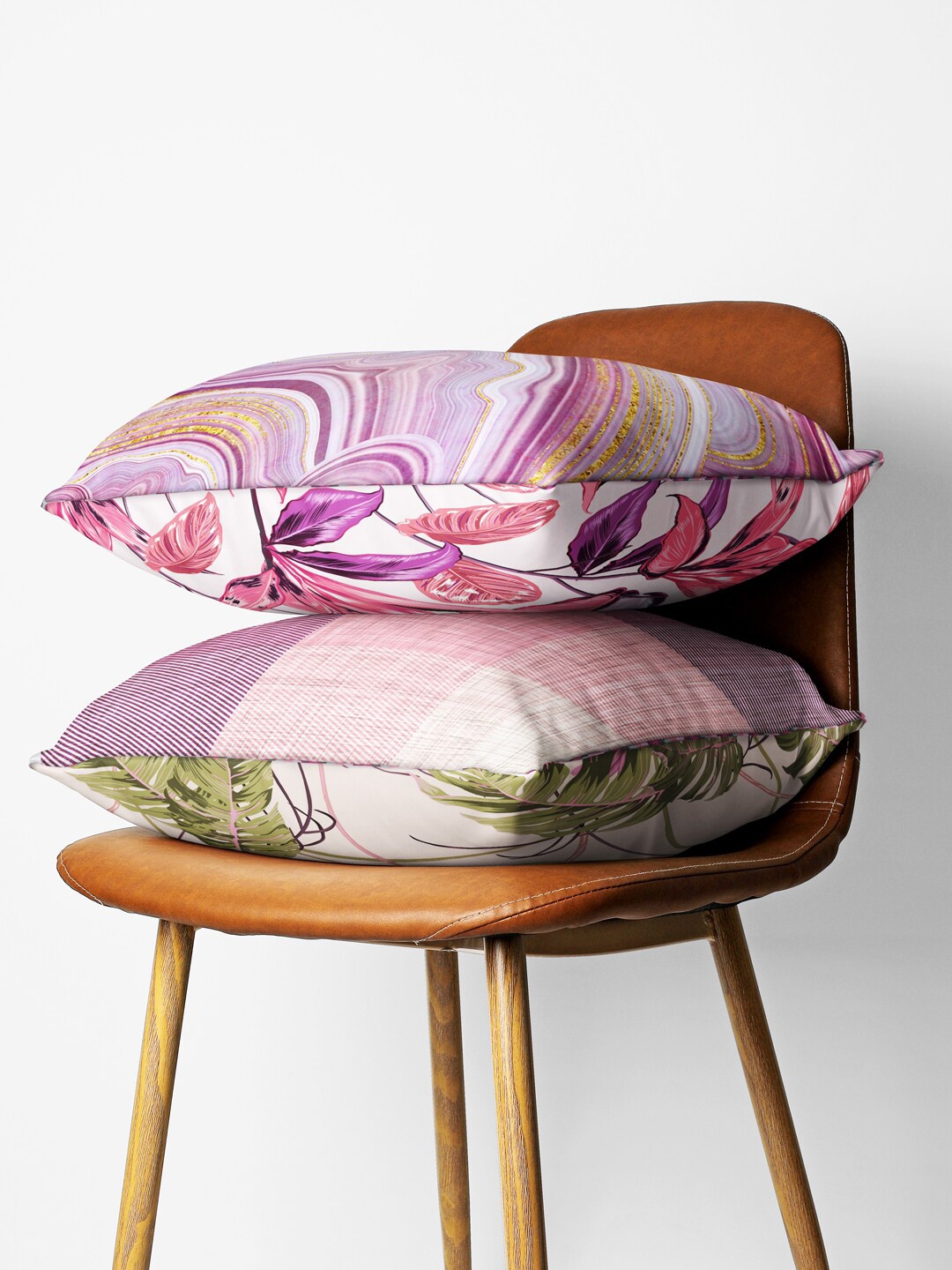 

BIANCA Purple & Pink Set Of 2 Abstract Printed Square Cushion Covers