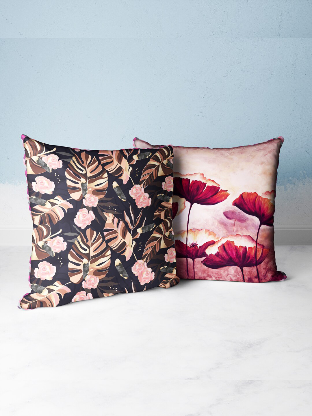 

BIANCA Purple & Pink Set of 2 Floral Square Cushion Covers