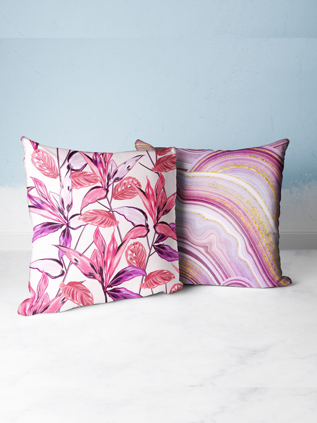 

BIANCA Purple & Pink Set of 2 Floral Square Cushion Covers