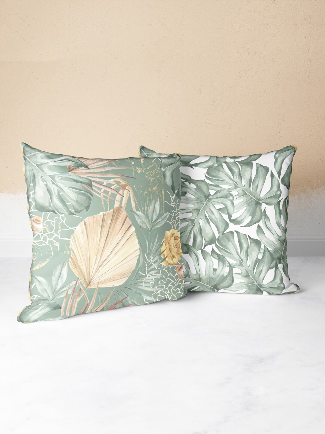 

BIANCA Green & Beige Set of 2 Floral Square Cushion Covers