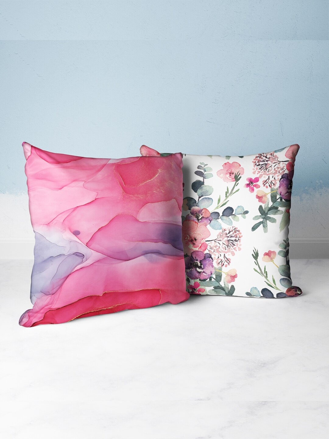 

BIANCA Pink & Off White Set of 2 Floral Square Cushion Covers
