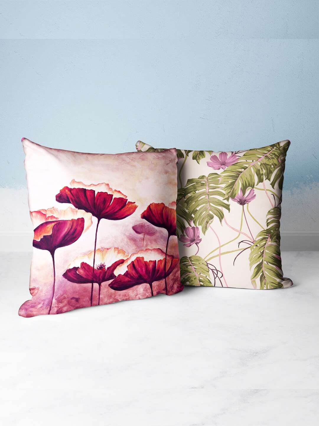 

BIANCA Purple & Pink Set of 2 Floral Square Cushion Covers