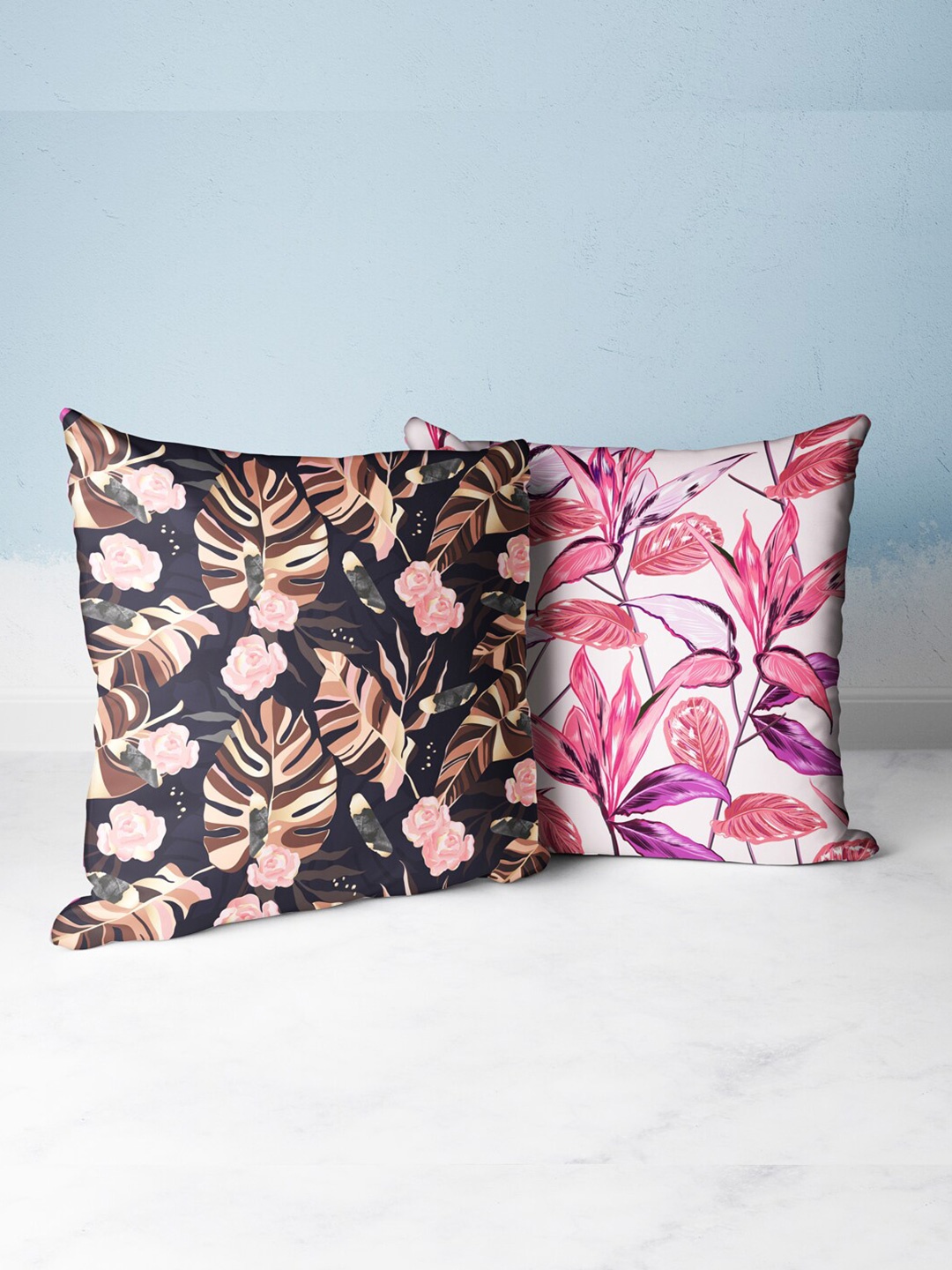 

BIANCA Purple & Pink Set of 2 Floral Square Cushion Covers