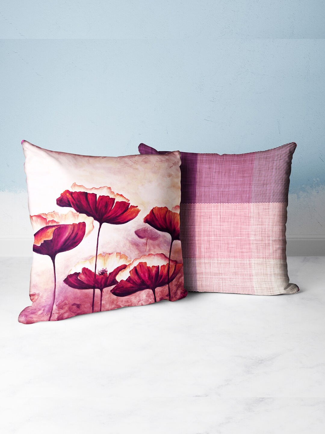 

BIANCA Purple & Pink Set Of 2 Floral Square Cushion Covers