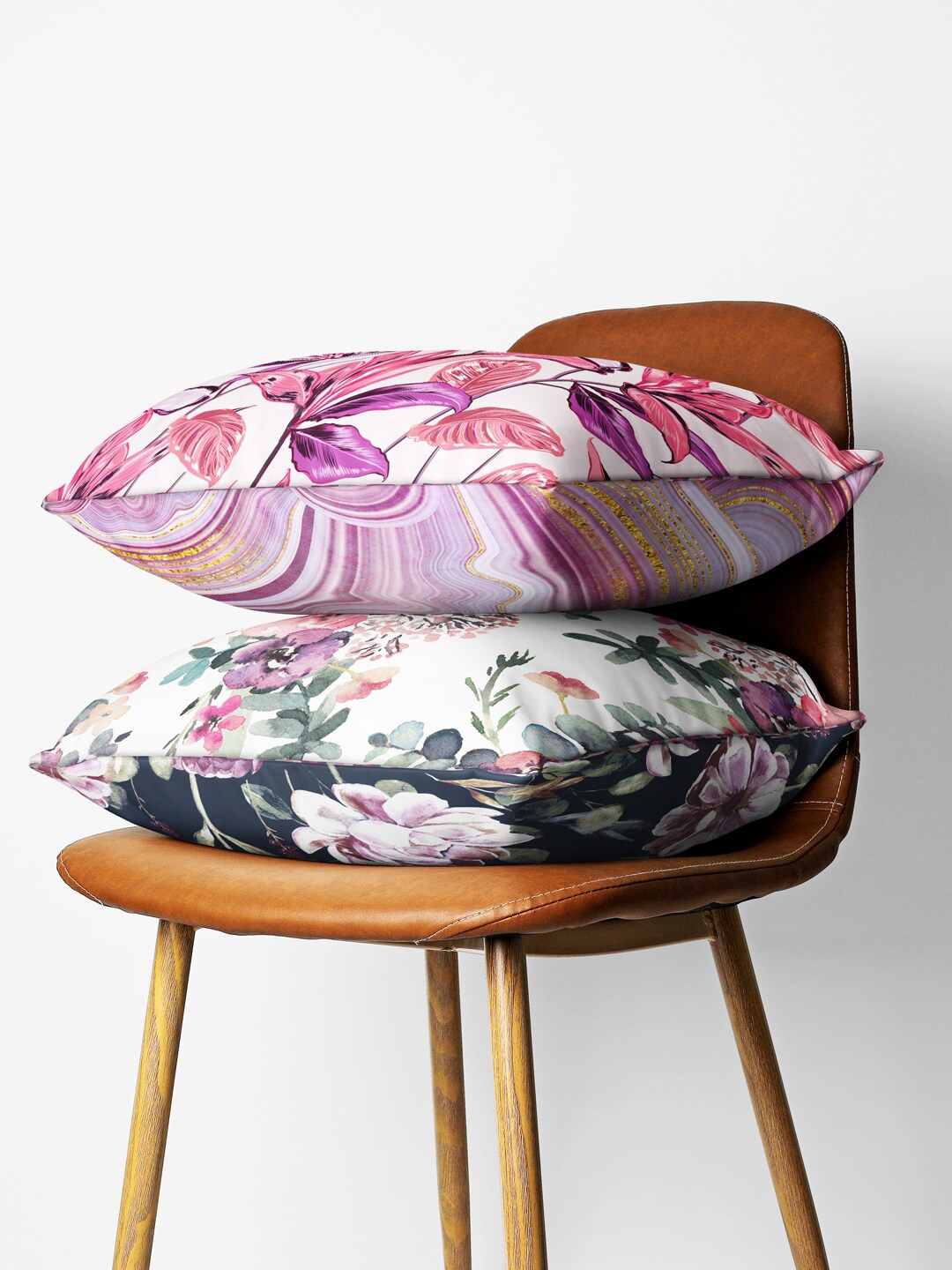 

BIANCA Purple & Pink Set of 2 Floral Square Cushion Covers