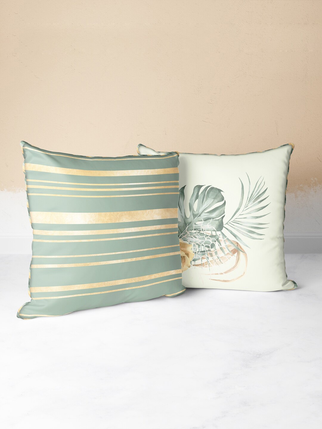 

BIANCA Green & Beige Set of 2 Floral Square Cushion Covers