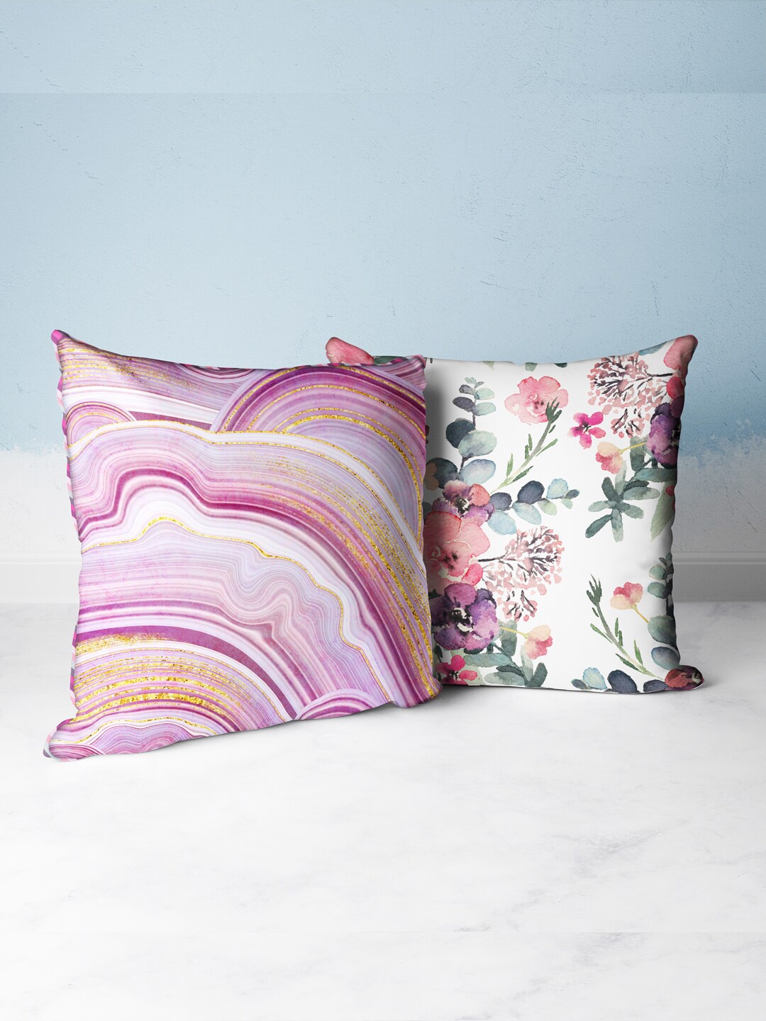 

BIANCA Purple & Multi Color Set Of 2 Floral Printed Square Cushion Covers