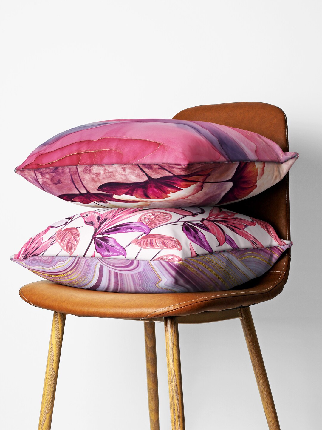 

BIANCA Red & Pink Set of 2 Floral Square Cushion Covers