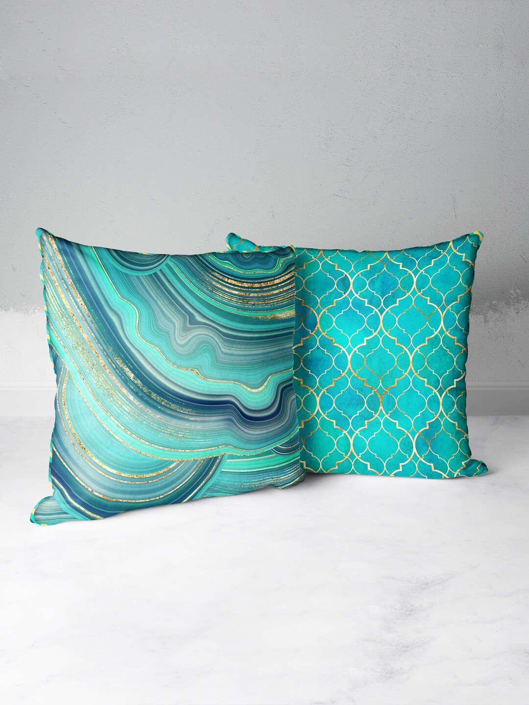 

BIANCA Teal & Blue 16" x 16" Set of 2 Abstract Square Cushion Covers