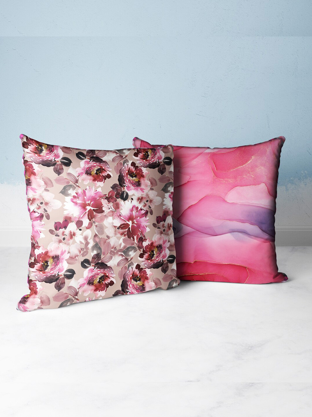 

BIANCA Red & Pink Set of 2 Floral Square Cushion Covers