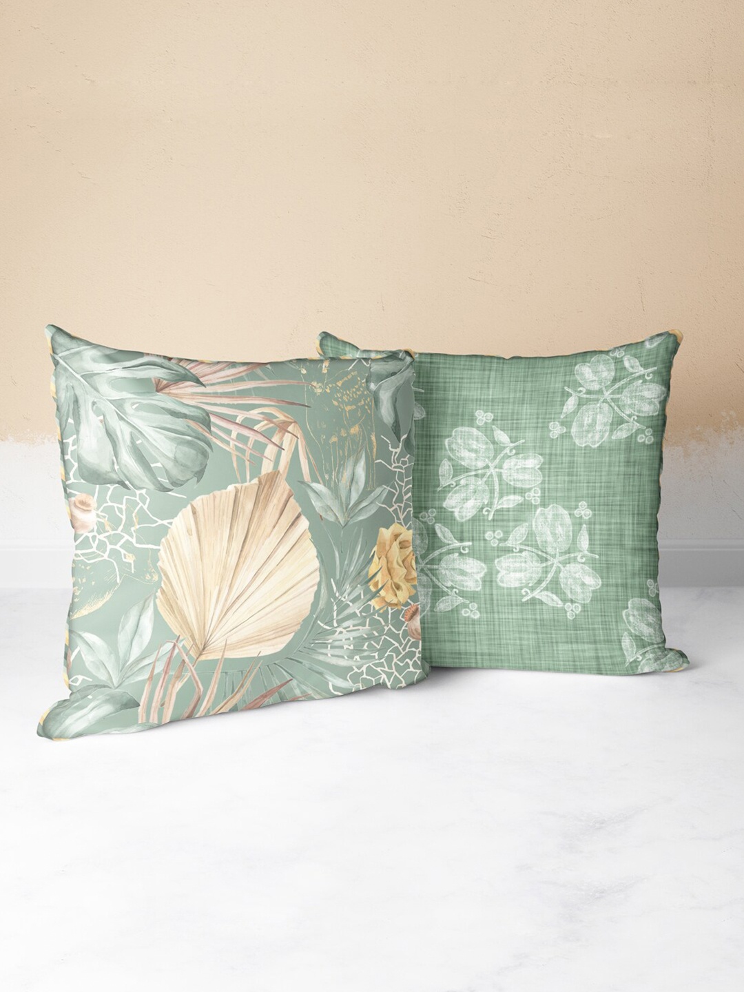 

BIANCA Green & White Set of 2 Floral Square Cushion Covers