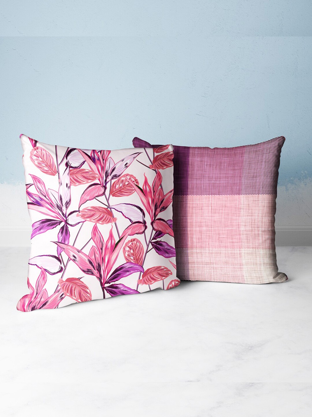 

BIANCA Pink & Green Set Of 2 Floral Printed Square Cushion Covers