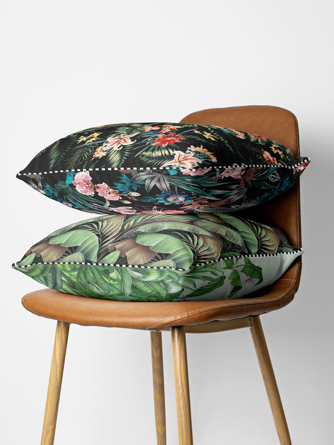 

BIANCA Black & Green Set of 2 Floral Square Cushion Covers
