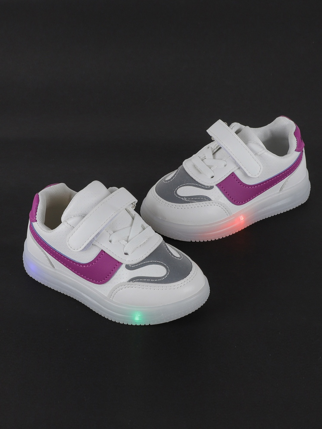 

FEETWELL SHOES Kids White & Purple Colourblocked LED Sneakers