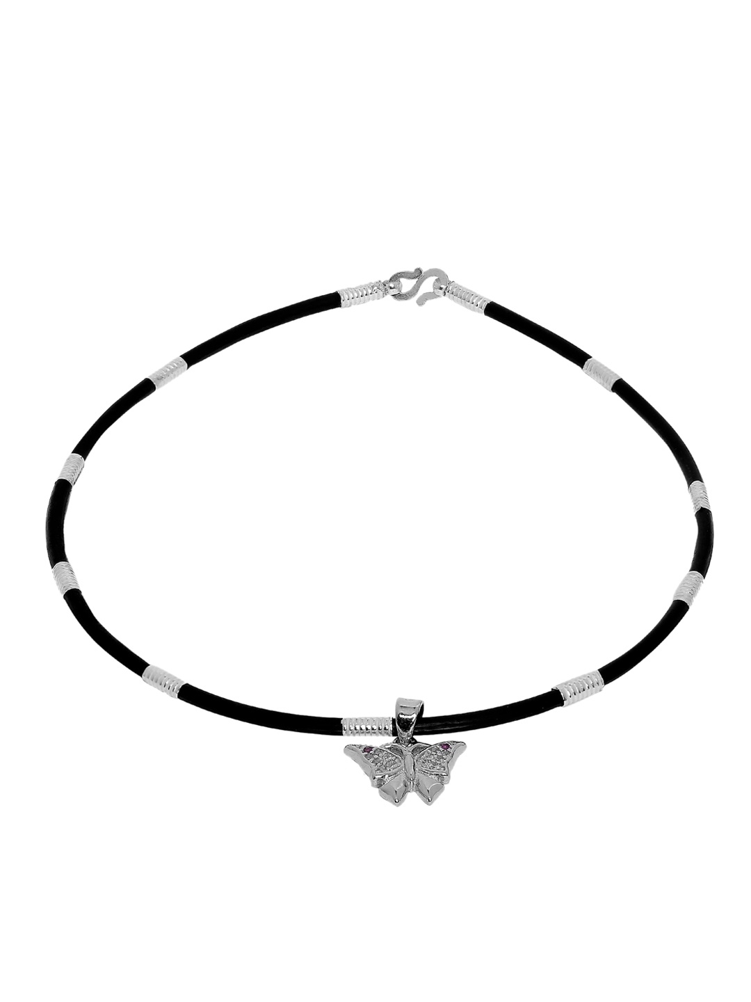 

ahilya 925 Sterling Silver & Black Cord Anklet With Butterfly Charm